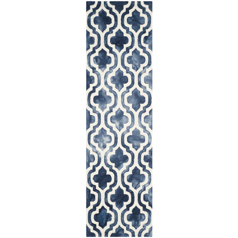Tapis bleu marine en laine fait à la main Adelei, Tapis de couloir 2 pi 3 po x 8 pi