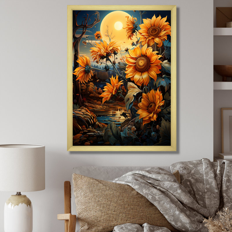 Tournesols enchantés I, H 20 po x l 12 po x P 1 po, Cadre photo doré simple