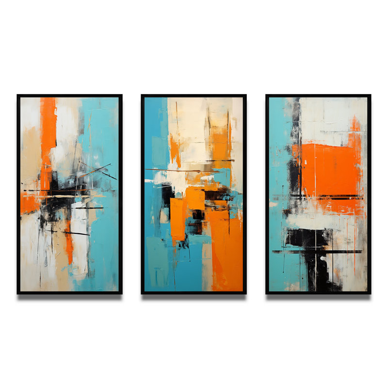 «Serene Submission Of Time Minimal Abstract», ensemble de 3 peintures d'art abstrait, Cadre flottant noir, H 28 po x l 36 po
