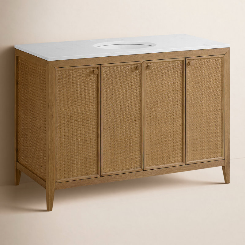 Benita 48" Rattan and Oak Bathroom Vanity
