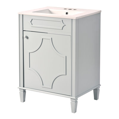 Ensemble de meuble-lavabo 24 po avec lavabo en céramique, armoire de rangement autoportante moderne, tablette réglable en hauteur, portes à fermeture douce