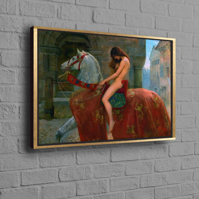 Lady Godiva Themed Wall Art on Cotton Canvas Depicting a Woman with Horse Ideal for Unique Equestrian-Inspired Home and Office Decor