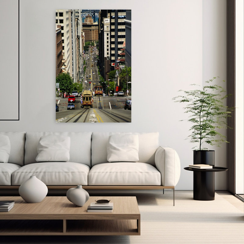Cable Car Driving On Steep Street In San Francisco, California, Usa Contemporary Architecture Wall Art, H 60 po x l 40 po