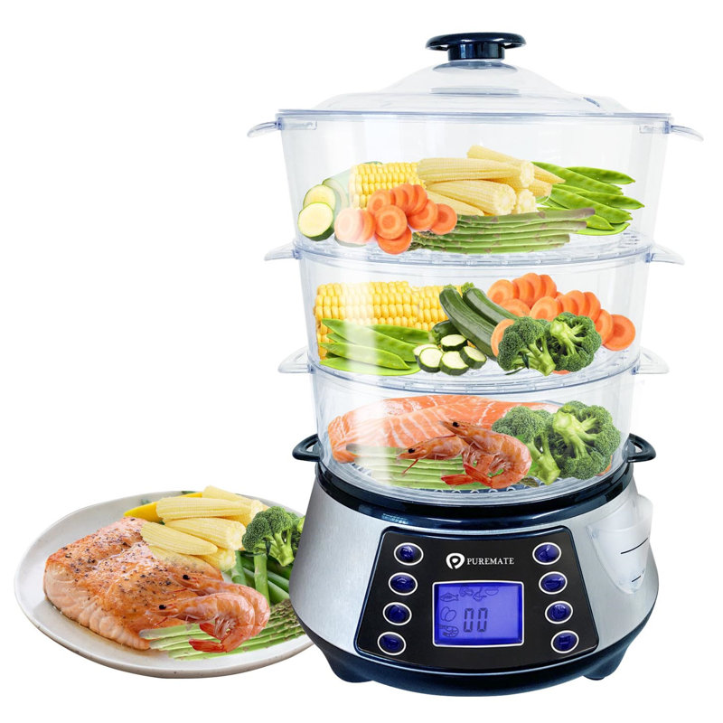 Naturopure 800W Digital 3 Tier Electric Food Steamer with Rice bowl