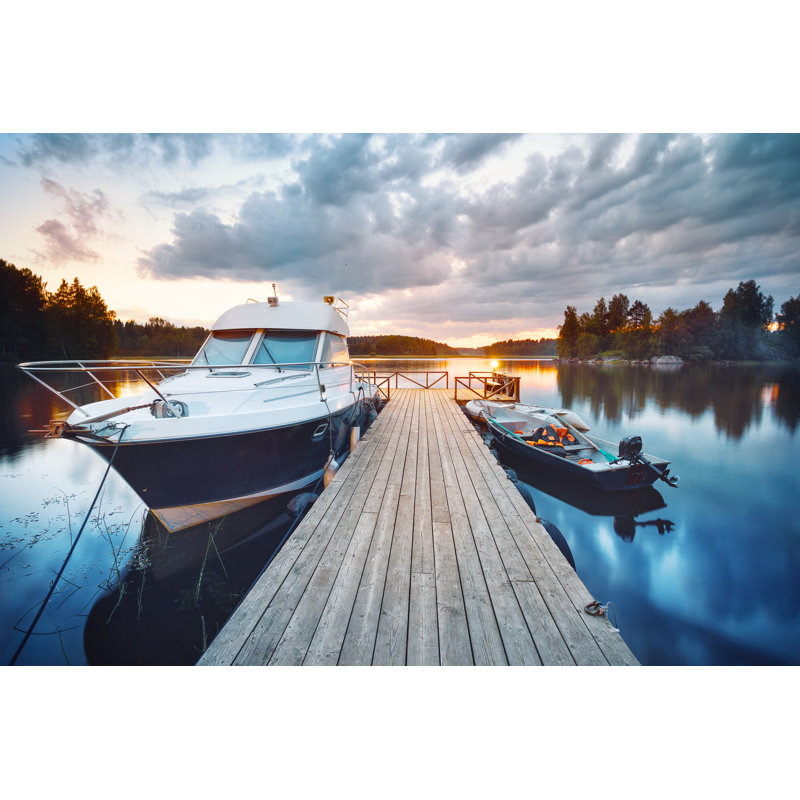 Pier With Boat by Alexlukin - Wrapped Canvas Print, 30cm H x 46cm W x 3.8cm D
