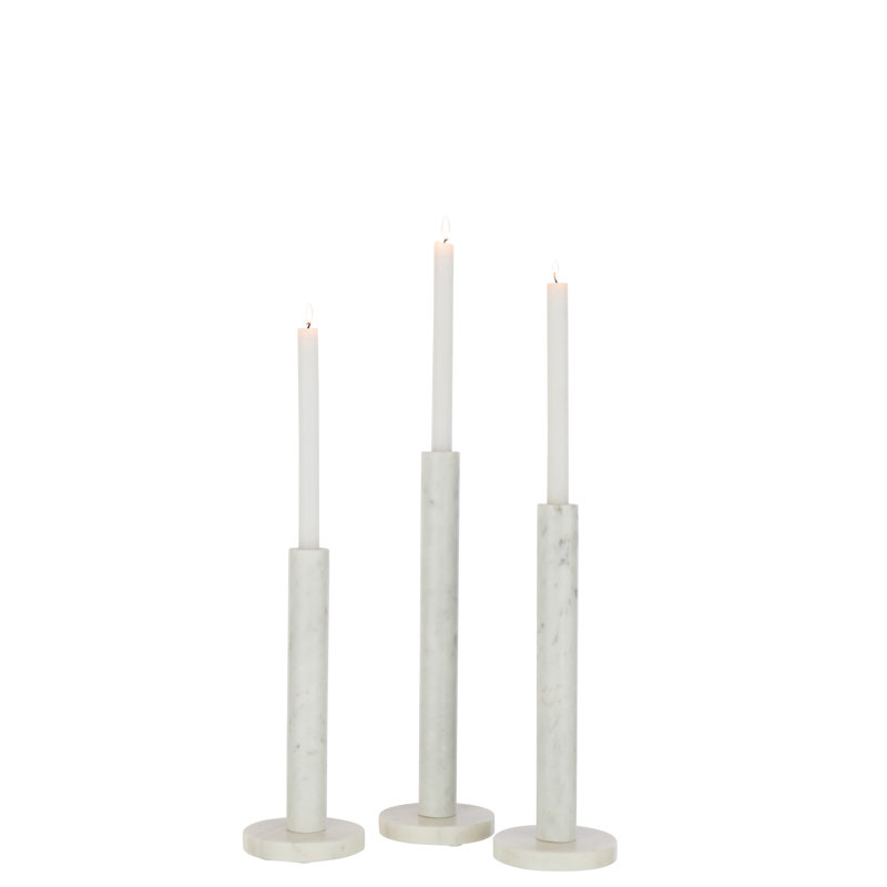 3 Piece Stone Candlestick Set, White