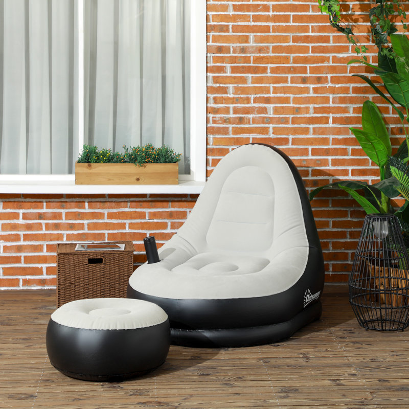 Outsunny Inflatable Chair and Footstool, Inflatable Sofa Lounger, White, Light Grey