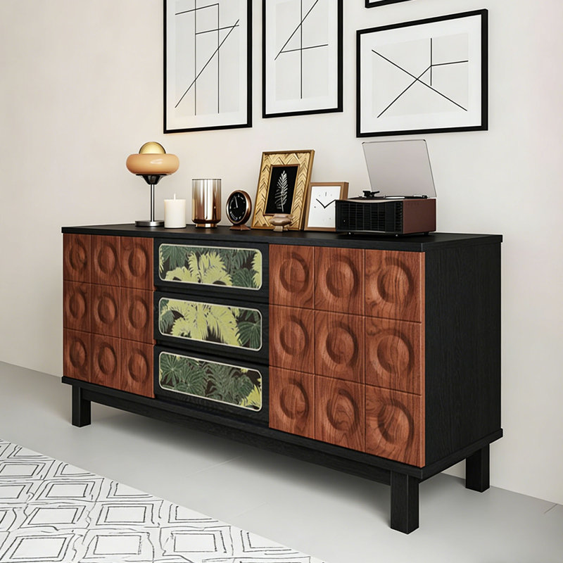 Buffet de rangement rétro multifonctionnel, H 33,46 po x l 70,86 po x P 15,74 po, Brun