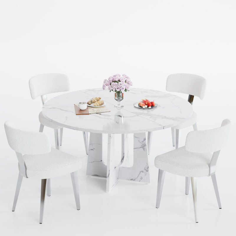 47.24'' Round Dining Table , Farmhouse Mid Century Circle Dinner Table with Wood Fanned Base for Home Dining Living Room