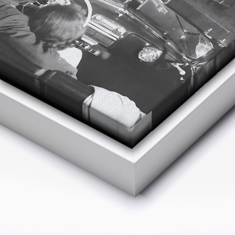 Drive in Movie Theatre, 18"H x 24"W, Canvas, White Framed