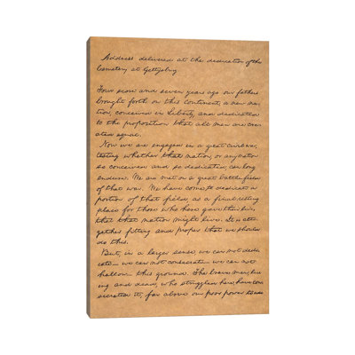 «Gettysburg Adresse» par Abraham Lincoln - reproduction d'art textuel sur toile tendue