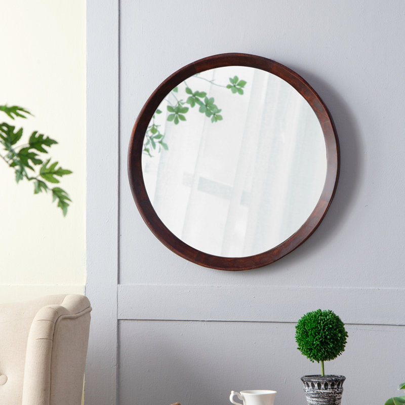 D20x1,5 "Miroir mural style transitionnel en bois de manguier, Marron foncé