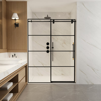 Losar 56" W x 78" H Single Sliding Frameless Shower Door in Matte Black