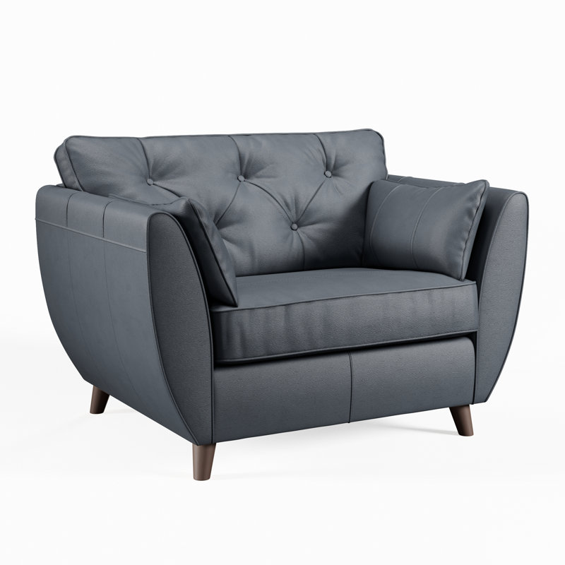 Marylin Leather Snuggle Chair, Navy, Dark Wood