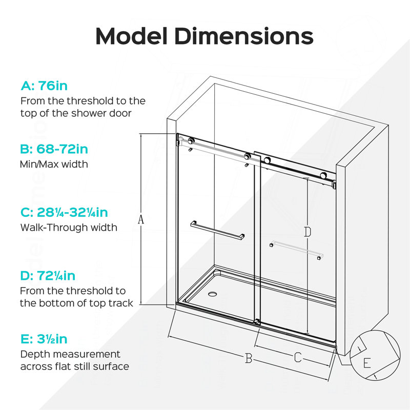 Porte de douche coulissante double sans cadre 56-60 po * 76 et 68-72 po * 76 po