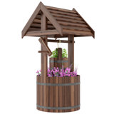 Wooden Wishing Well Planter with Adjustable Hanging Bucket, Rustic Wishing Well for Outside, Decorative Flower Planter with Drainage Hole for Garden Patio