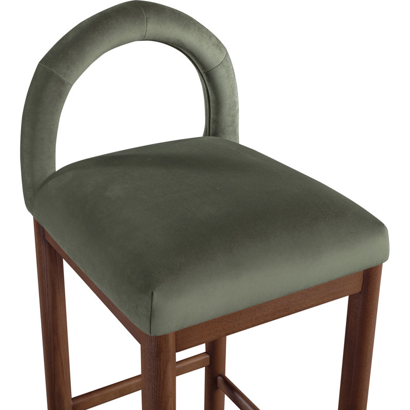 Tabouret de comptoir Conrad, Siège en velours vert / structure brune