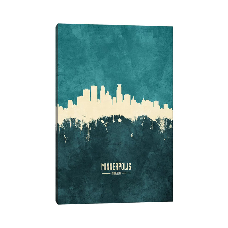 Minneapolis Minnesota Skyline by Michael Tompsett - Wrapped Canvas Painting, 30.48 cm H x 45.72 cm W