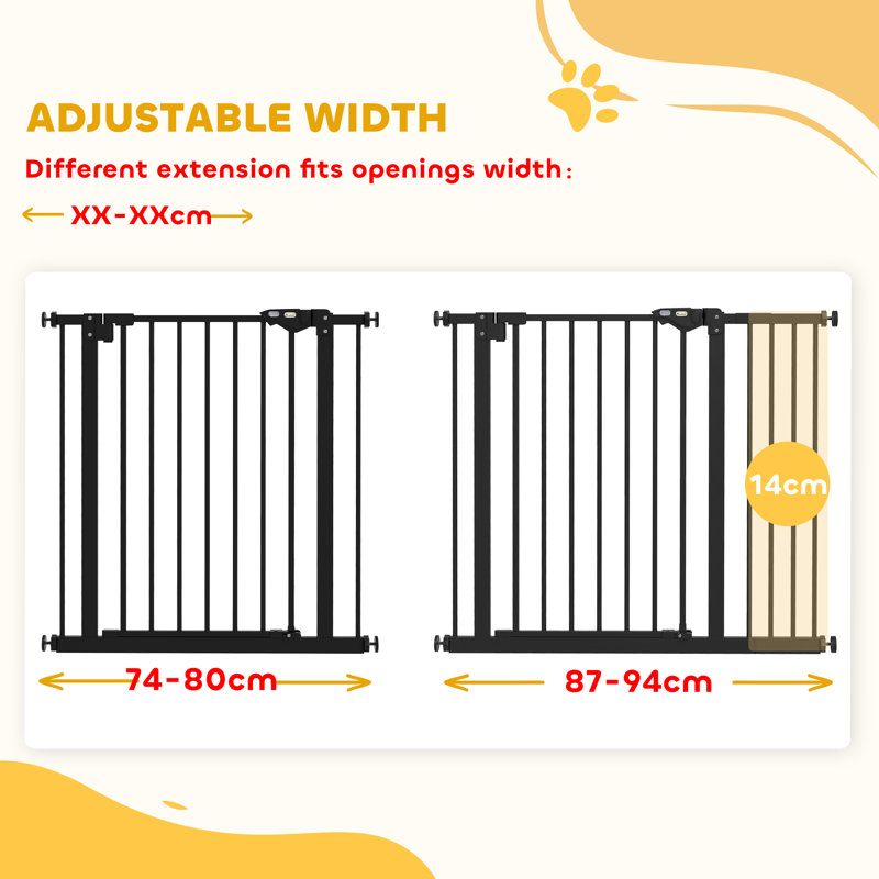Pressure Mounted Pet Gate With Door, Black, 74-94 cm