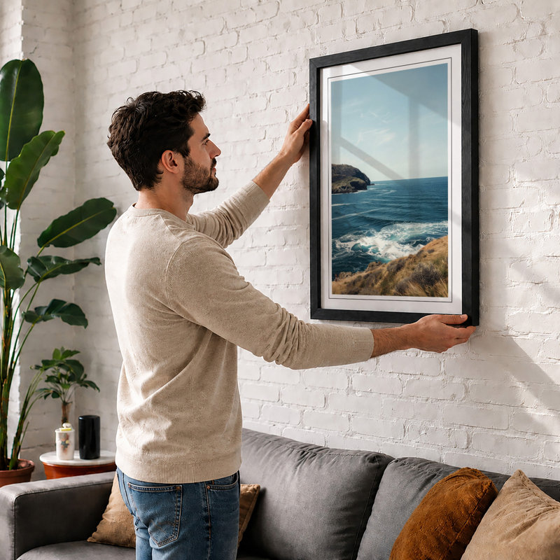Clifftop Seascape Coastal - Framed Print, A3 - 42.0 x 29.7 cm, White