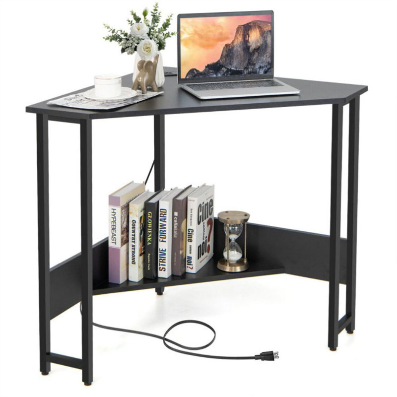 Triangle Computer Corner Desk With Charging Station