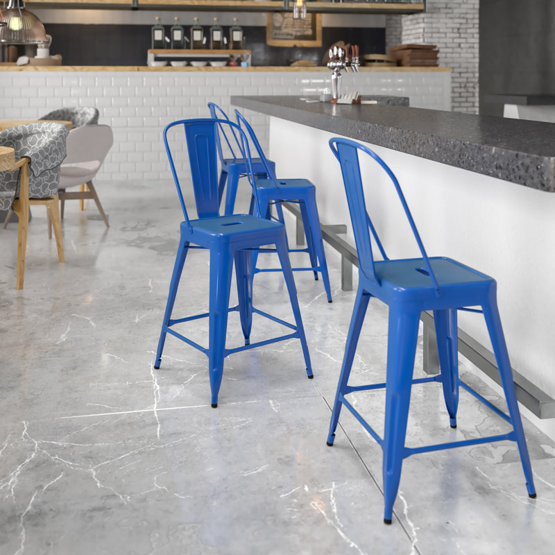 Tabouret de bar Iddings, Bleu lustré, 1, Tabouret de comptoir (siège d'une hauteur de 24 p