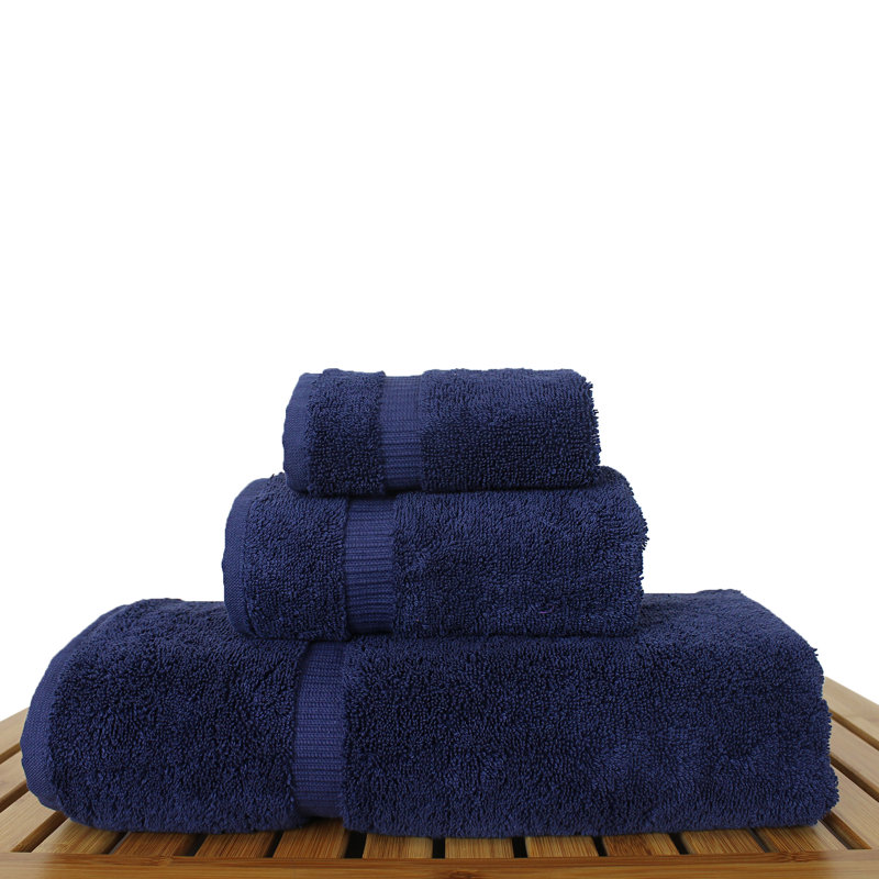 Ensemble de serviettes en coton turc 3 pièces Fixel, Bleu marine