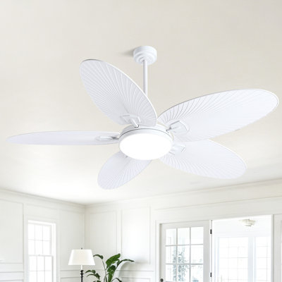 52/62" Tropical Palm Leaf Dimmable Ceiling Fans 5-blade With Lights And Remote