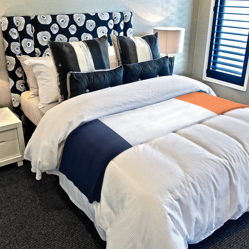 Quilted Throw Blanket, 32.5" W x 42.5" L, Midnight Blue/White/Orange