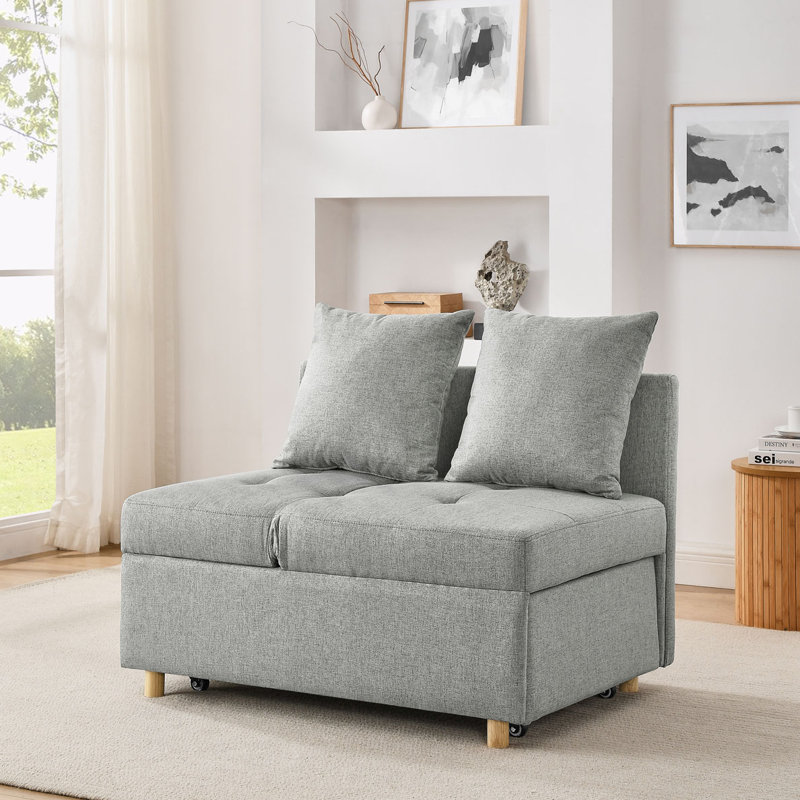 Convertible Sleeper Chair With Adjustable Backrest, Grey Linen