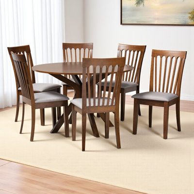 Etibar 7-Piece Ruberwood Solid Wood Dining Set in Grey/Walnut, 38.2" H X 18.5" W X 21.7" D