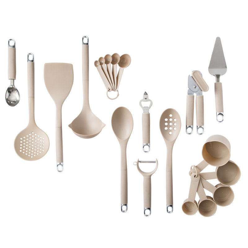 Ensemble de gadgets et d'outils de cuisine 20 pièces Gibson Home - Ustensiles de cuisine en nylon avec spatules, louche, écumoire, cuillères de service, tasses et cuillères à mesurer, ouvre-boîte, éplucheur, cuillère à crème glacée et plus enco