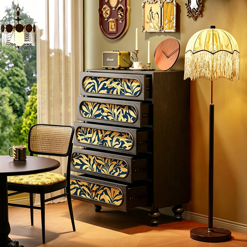 Armoire de rangement style français en bois massif à 5 tiroirs