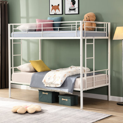 Metal Bunk Bed In White - Modern Bedroom Must-Have, Space Twin Over Design, Strong Steel Framework Guaranteeing Durability And Stability, Quiet Soundless Sleeping Experience, Large Bearing Capacity