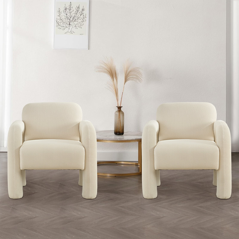 Upholstered Accent Armchair, Beige Polyester Blend