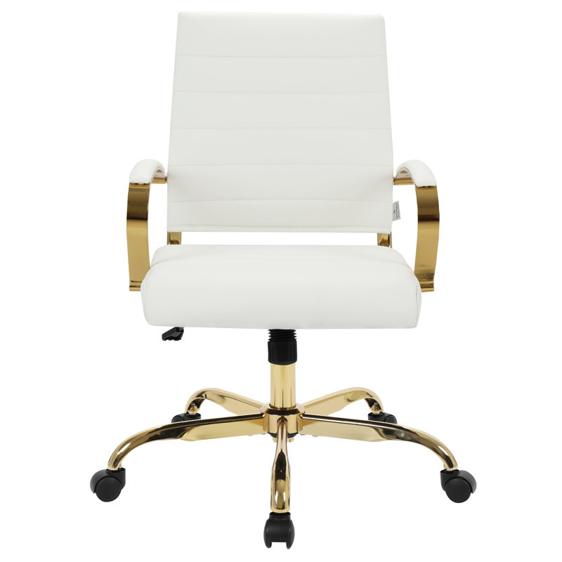 Naudain Leather Office Chair – Modern Executive Swivel Task Chair with Wheels, Adjustable Height & Padded Arms for Desk or Conference Room
