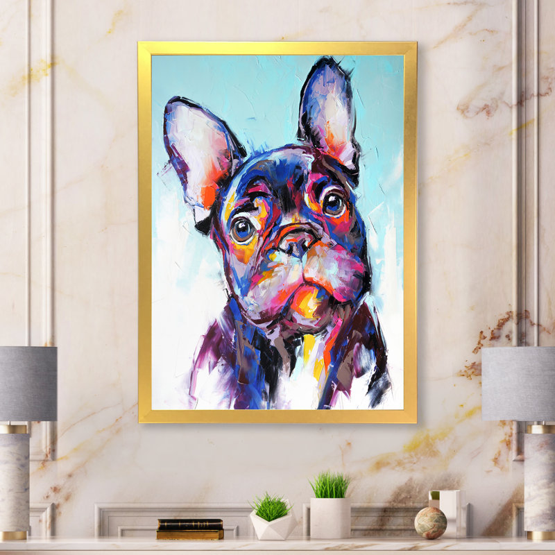 «Brushstroke Pop Art Dog Portrait», art mural moderne sur toile, Toile avec cadre photo doré, H 44 po x l 34 po x P 1,5 po