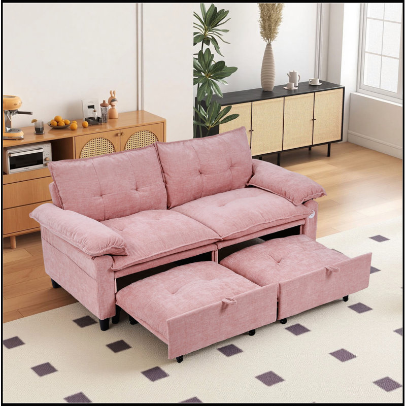 Canapé-lit convertible en velours de 73 pouces avec canapé-lit et matelas escamotable, Velours rose