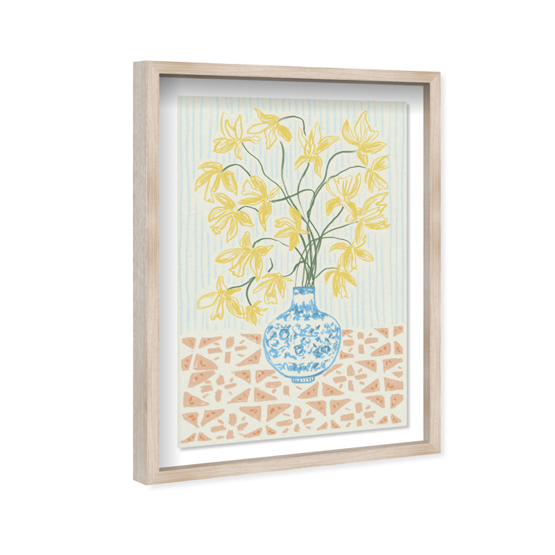 Yellow Iris Summer Print by Oliver Gal, 31.5"H x 21.5"W, Natural Oak Shadowbox