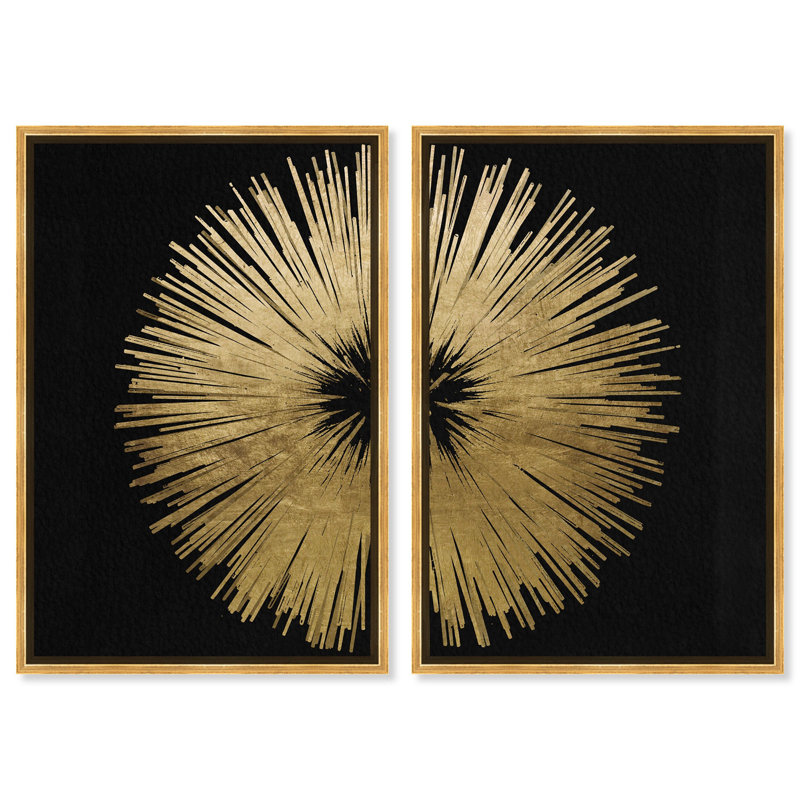 Sunburst Golden Night Diptych Set of 2 Abstract Floater Frame by Oliver Gal