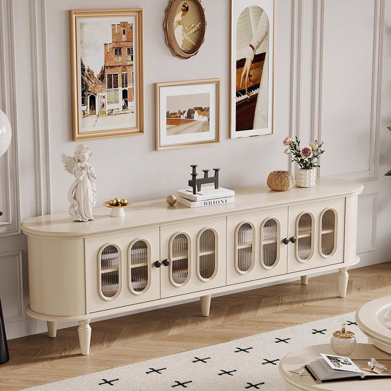 Meuble télé en bois massif blanc crème, L 78,74 po