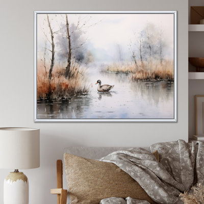 " Duck In The Misty Pond At Dawn Watercolor "