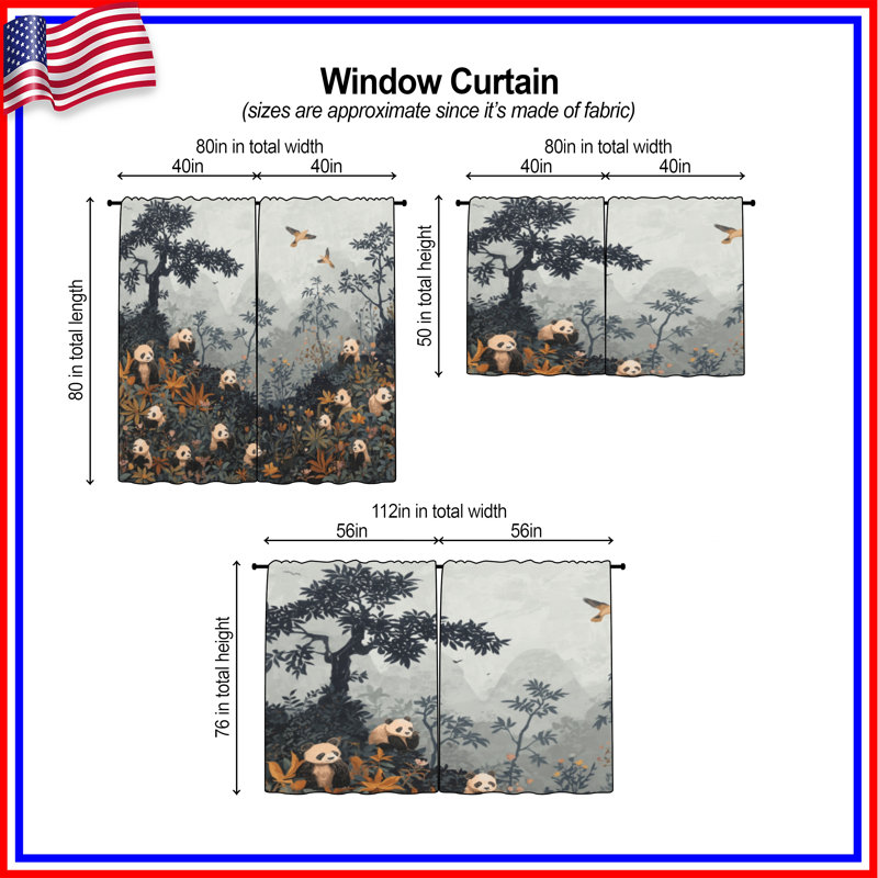 Pandas dans la forêt rideaux de fenêtre transparents et obscurcissants - 2 panneaux, 40in x 52in - 2 panels, Room Darkening