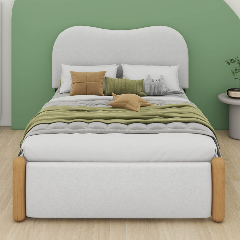 Lit tapissier avec lit gigogne et lit plateforme avec pieds en bois, aucun sommier nécessaire, Lit simple