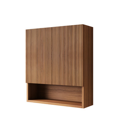 26" Striped Cabinet In Brown Oak For Bathroom, Kitchen And Laundry, Featuring Doors, Shelf Open Storage Compartment Bathroom With , Suitable Space