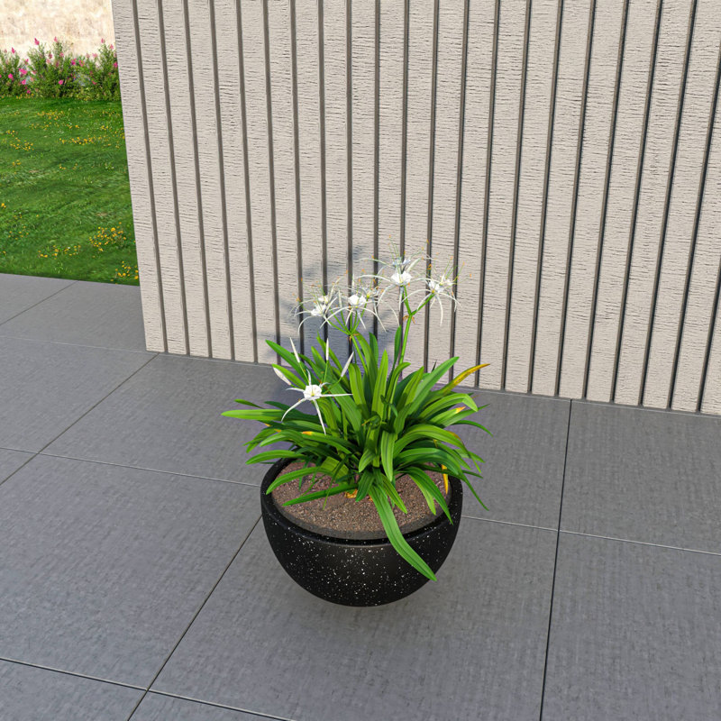 Trevonna Round Bowl-Shaped Fiberstone Planter Handmade MGO Clay Plant Pot with Drainage Holes for Indoor & Outdoor Use, Black
