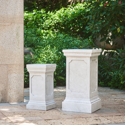 Classic Square Antique White MGO Flower Pedestal Plant Stand Set