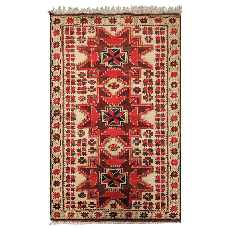 Tapis turc traditionnel en laine noué à la main ivoire 3 pi 6 po x 5 pi 9 po