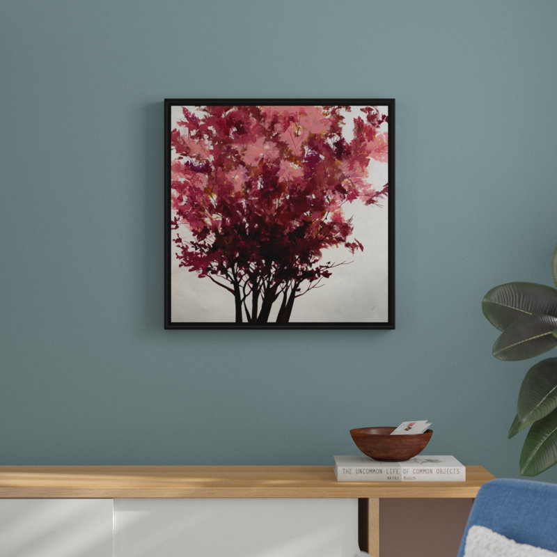 « chaleureux reach », peinture sur toile, H 25,7 po x l 25,7 po x p 1,75 po, Cadre flottant noir