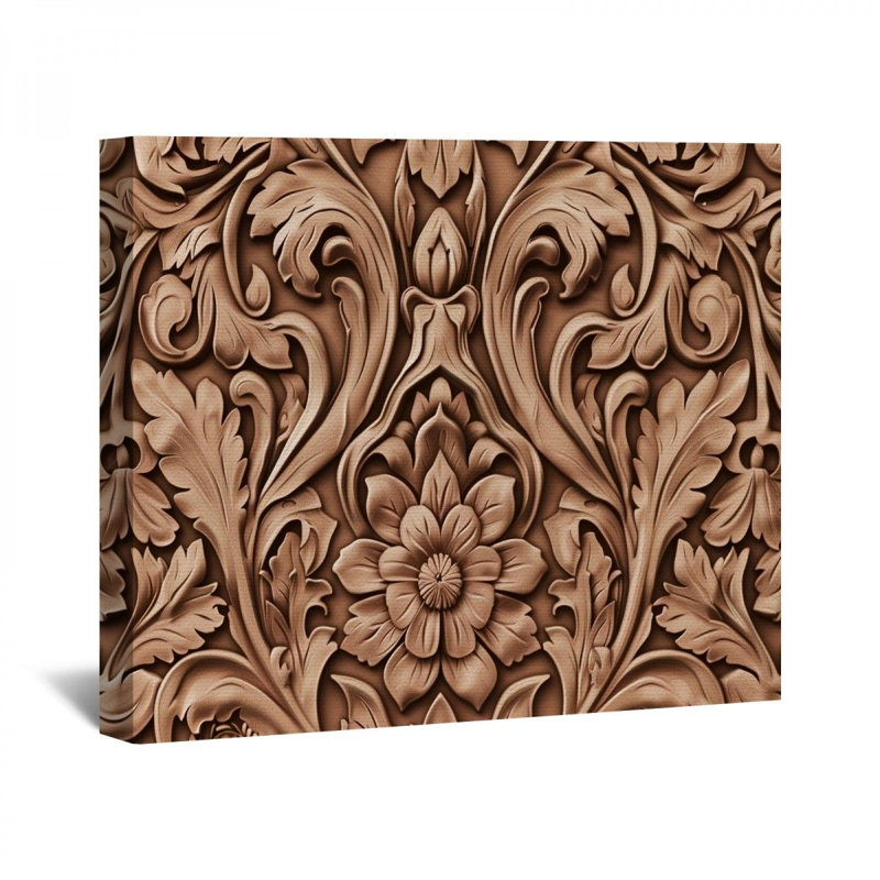 Bois, relief floral sur toile, H 12 po x l 12 po